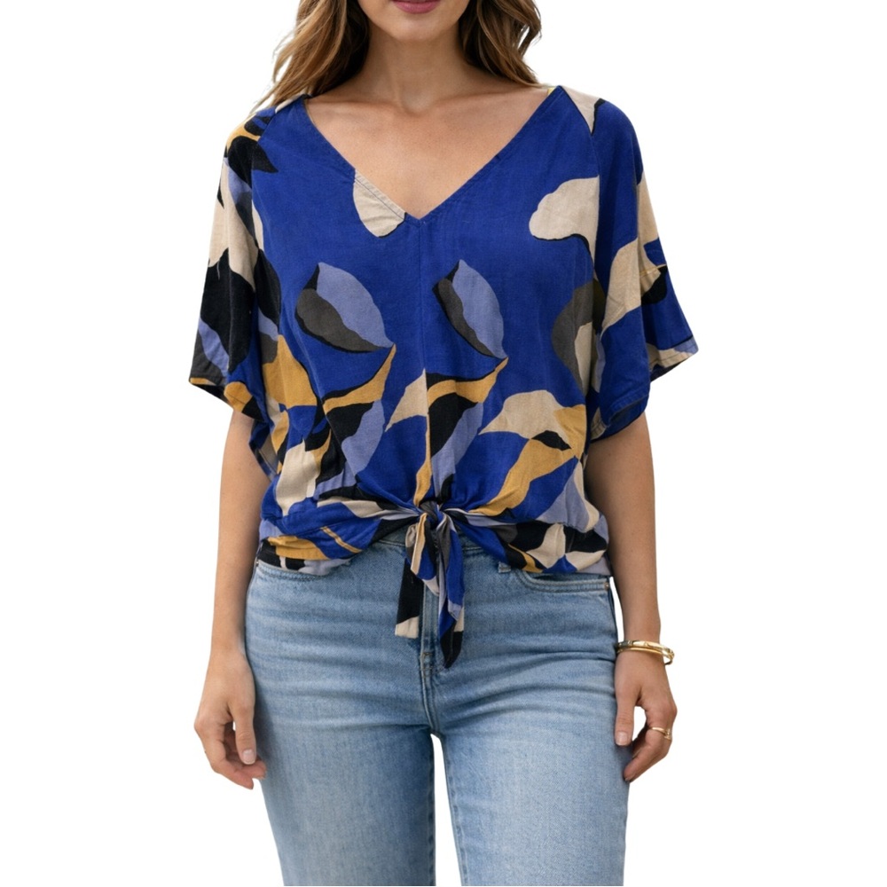 Nine West Blue Tie-Front Blouse – Size Medium‎